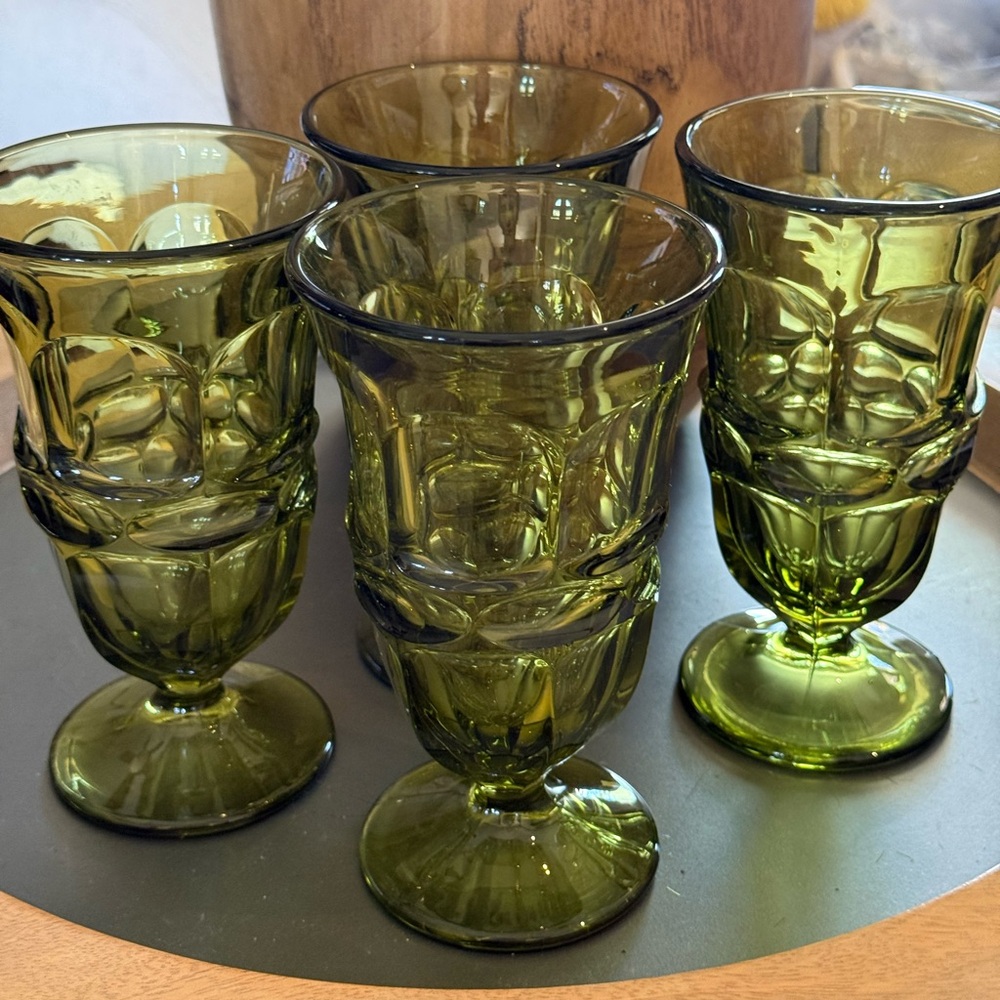 Fostoria Argus Green Glass stemmed tea glasses set of 4